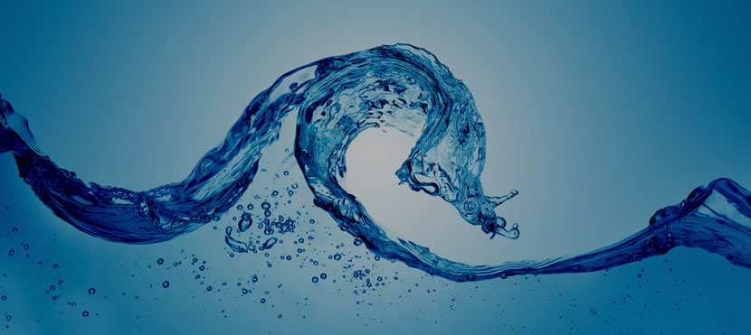 Background image of bright blue wave of water